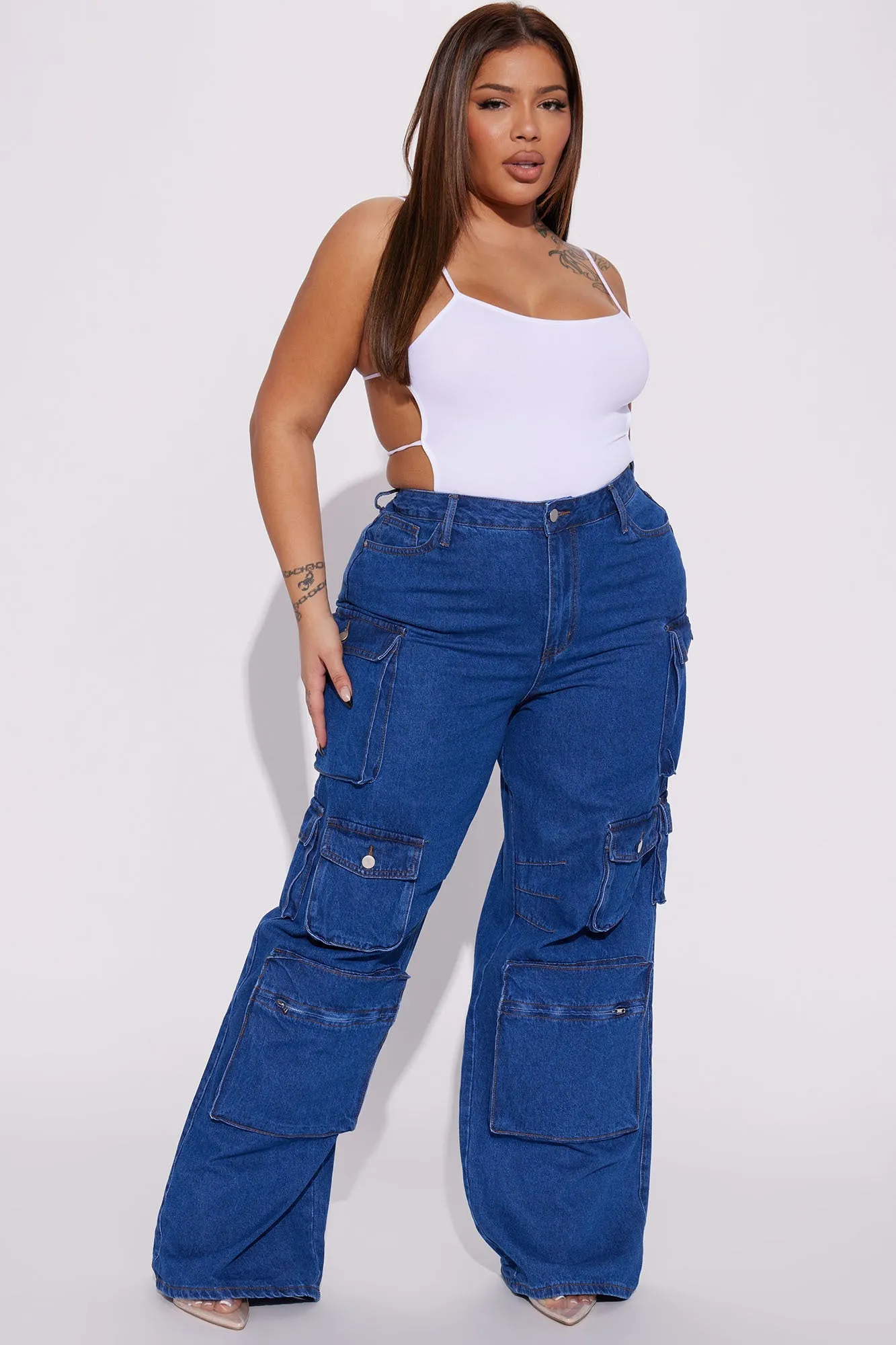 Lily High Rise Cargo Jeans - Green