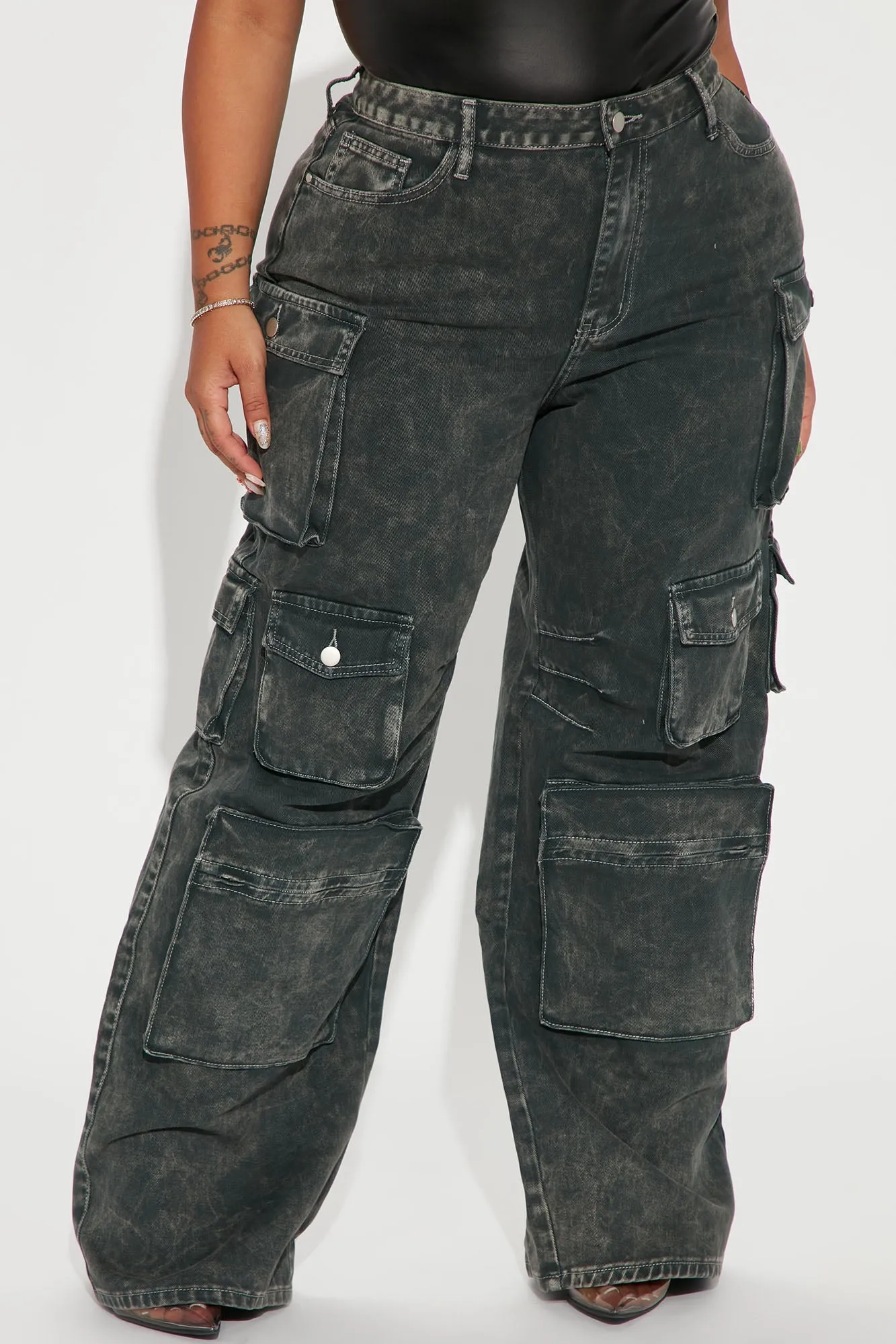Lily High Rise Cargo Jeans - Green