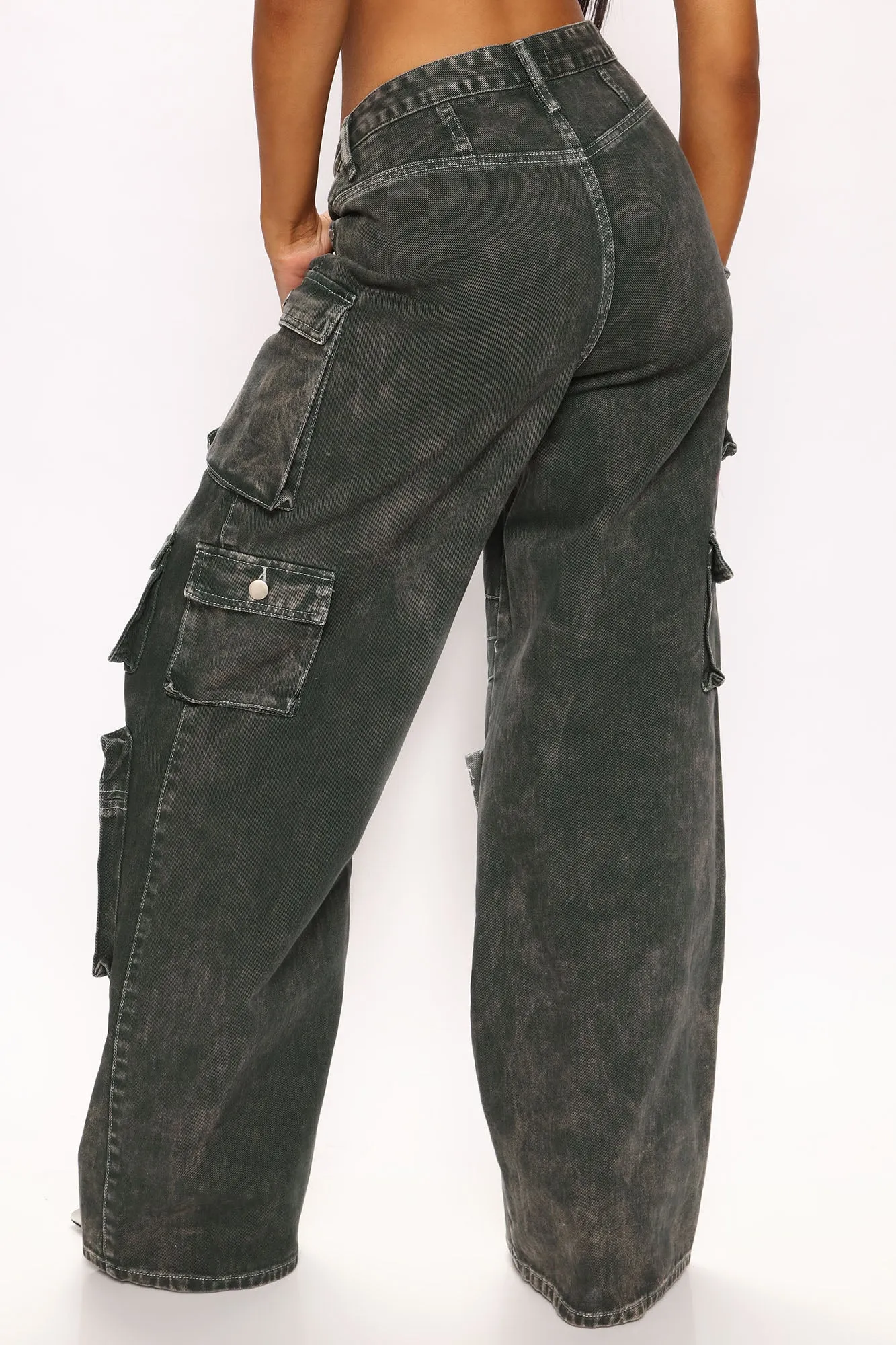 Lily High Rise Cargo Jeans - Green