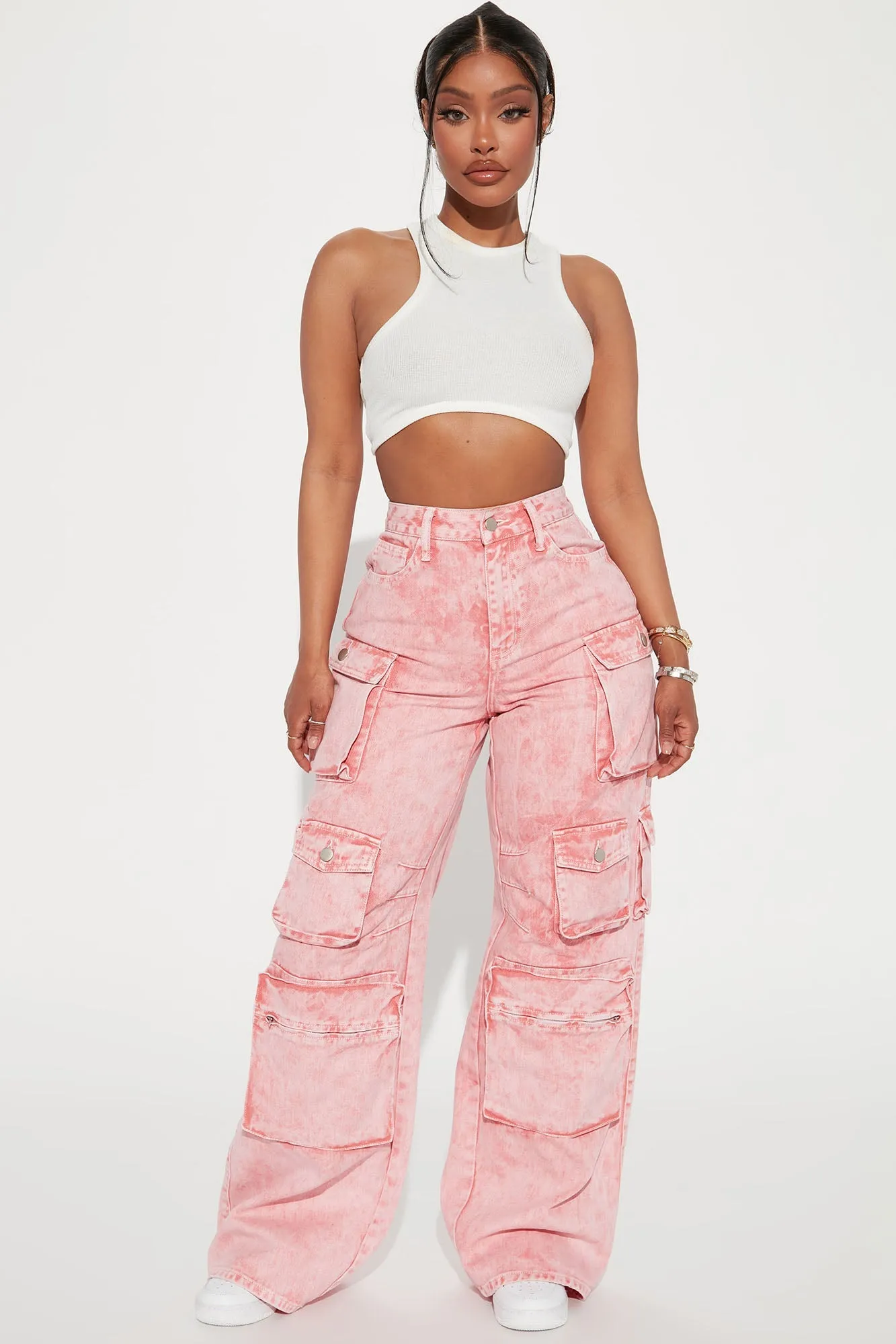 Lily High Rise Cargo Jeans - Green