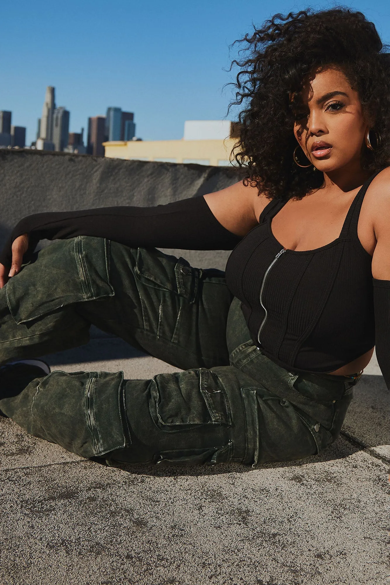 Lily High Rise Cargo Jeans - Green