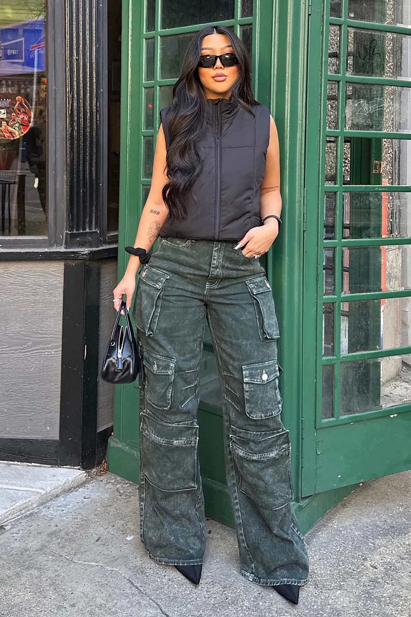 Lily High Rise Cargo Jeans - Green