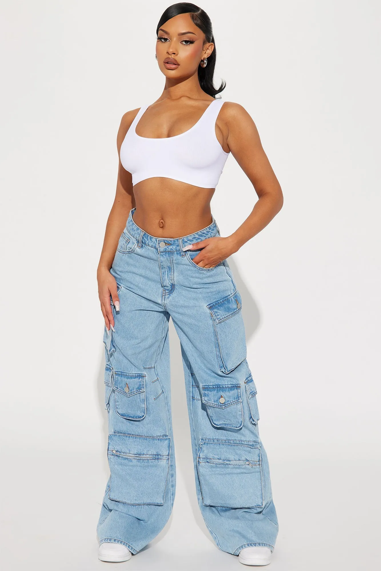Lily High Rise Cargo Jeans - Green