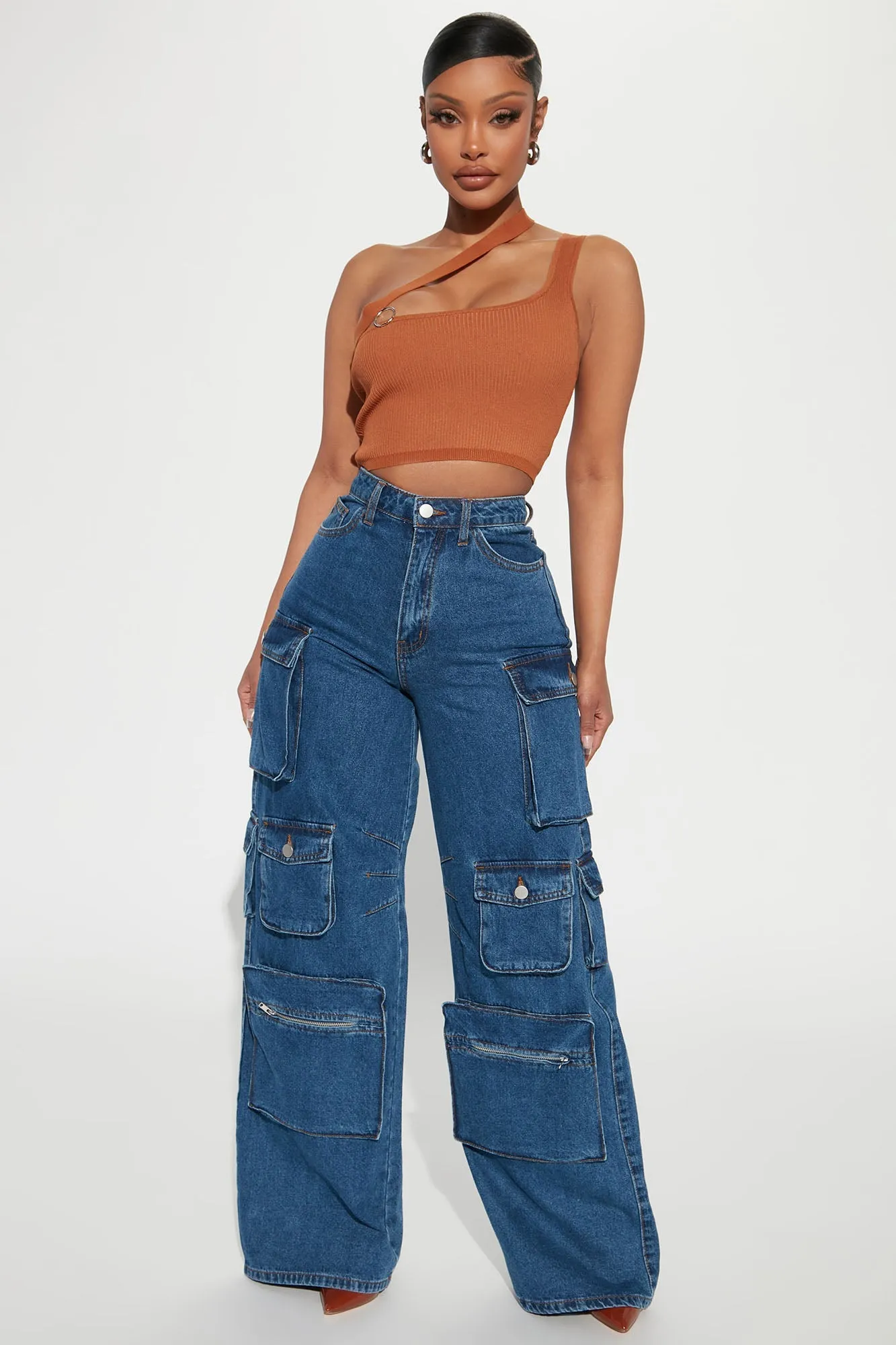 Lily High Rise Cargo Jeans - Green