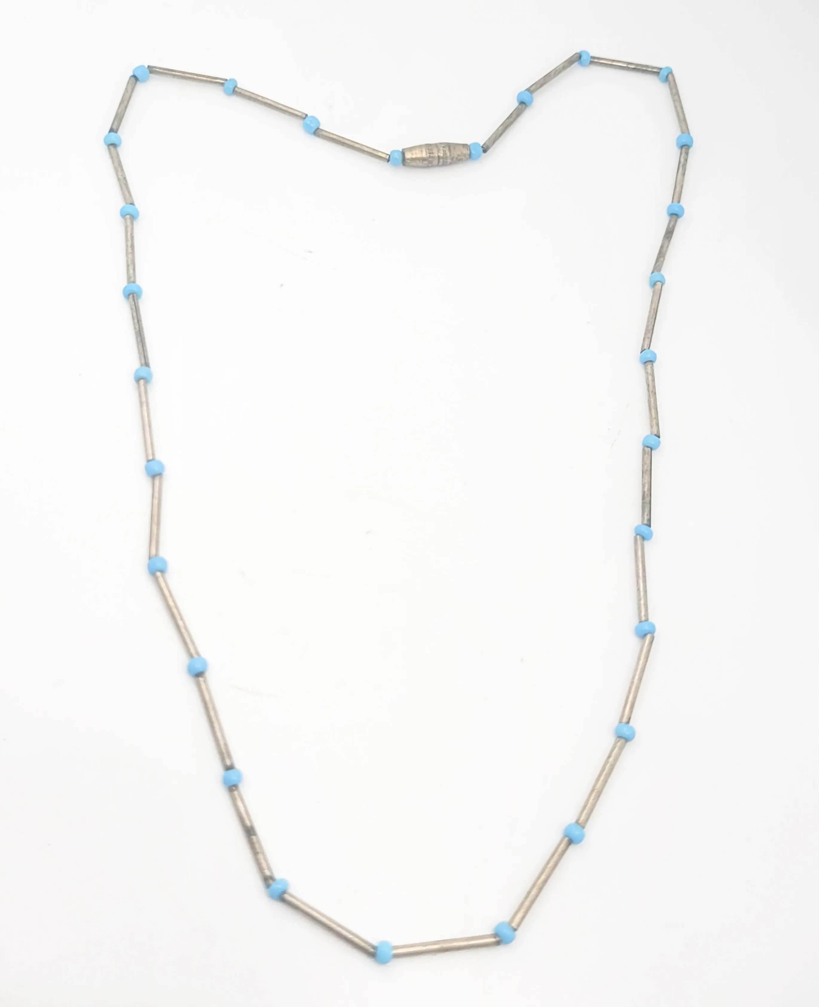 Liquid silver plated vintage beaded Southwestern fetish style necklace