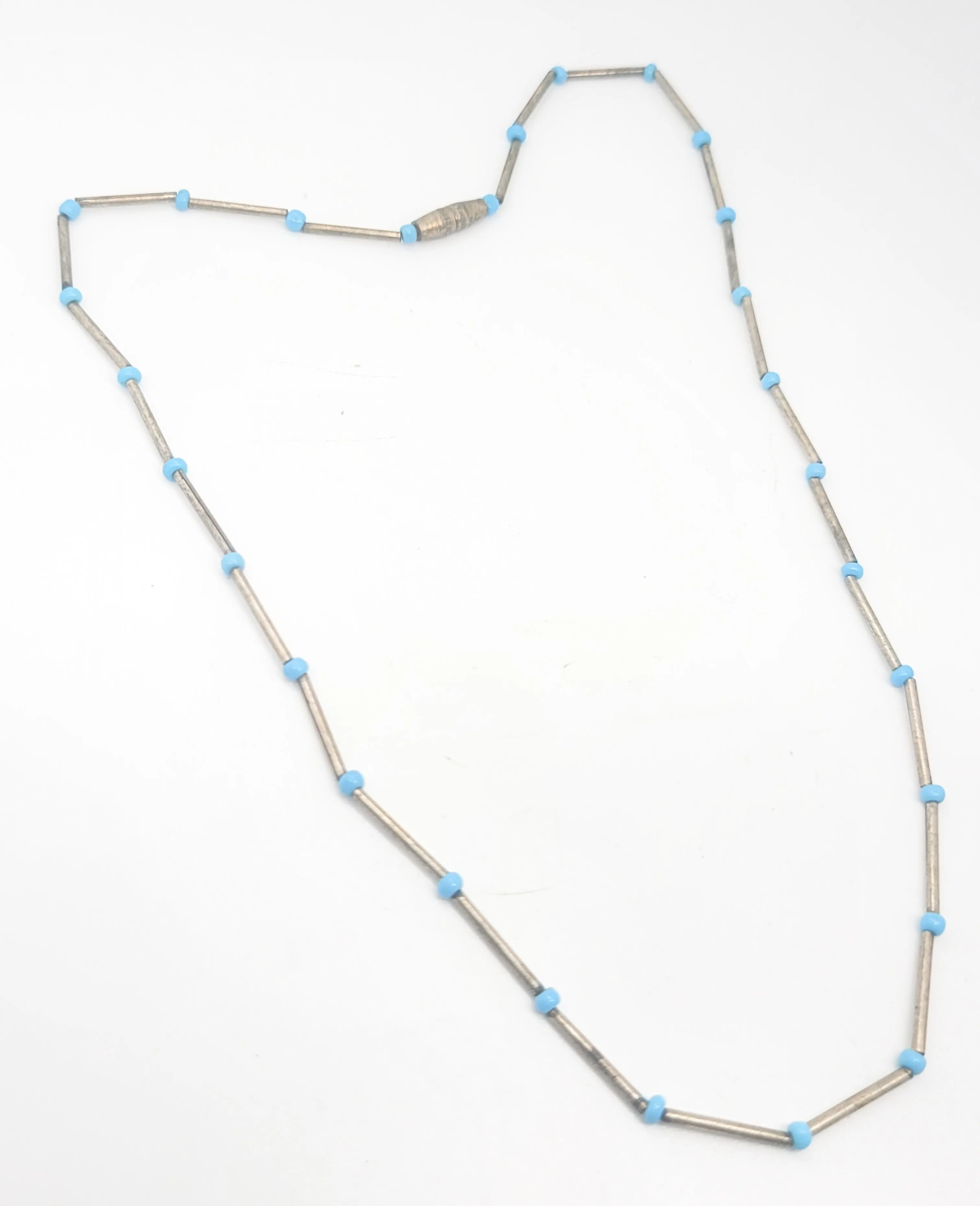Liquid silver plated vintage beaded Southwestern fetish style necklace