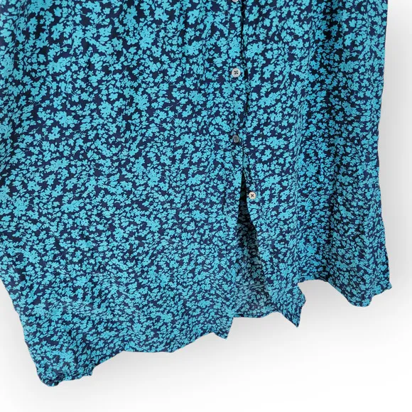 LOFT Floral Blue Midi Shirtdress Long Sleeve Button Front Dress Women Sz 8