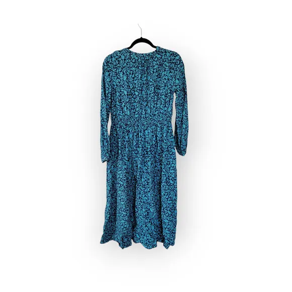 LOFT Floral Blue Midi Shirtdress Long Sleeve Button Front Dress Women Sz 8