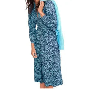 LOFT Floral Blue Midi Shirtdress Long Sleeve Button Front Dress Women Sz 8