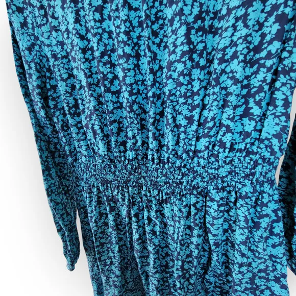 LOFT Floral Blue Midi Shirtdress Long Sleeve Button Front Dress Women Sz 8
