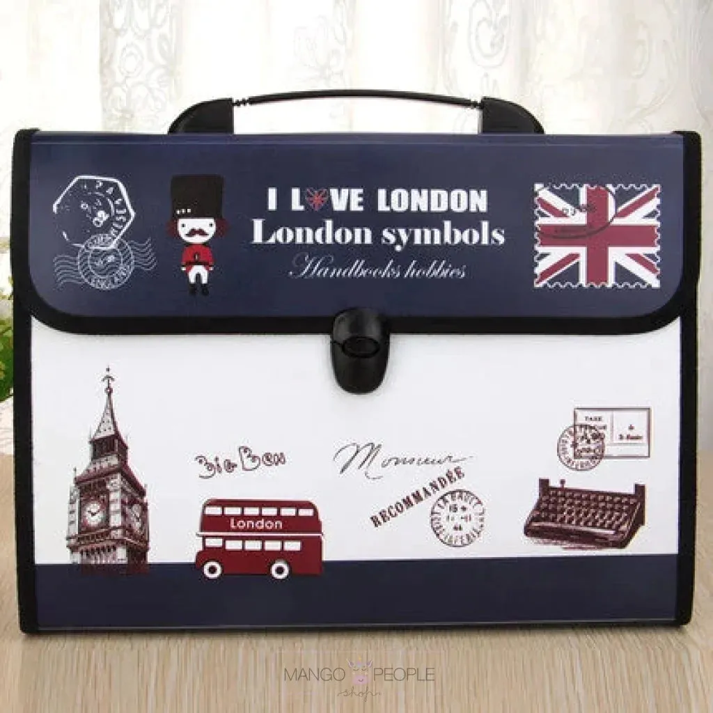 London Themed Professional File Folders for Certificates, Documents Bag, Document Holder