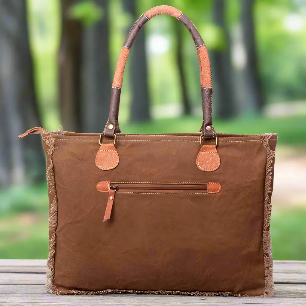 LS Western Ladies Genuine Cowhide Leather Upcycled Canvas Weekender Bag | Stylish and Durable