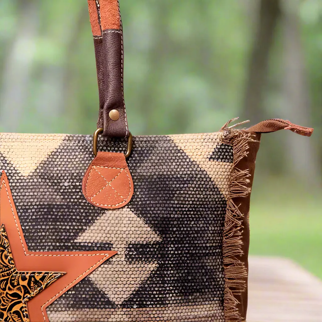 LS Western Ladies Genuine Cowhide Leather Upcycled Canvas Weekender Bag | Stylish and Durable