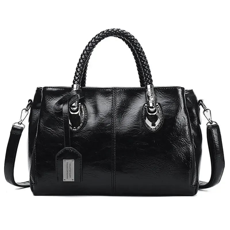 Luxury Oil Wax Genuine Leather Handbag Lady's Shoulder Crossbody Purse Design
