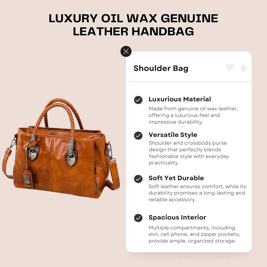 Luxury Oil Wax Genuine Leather Handbag Lady's Shoulder Crossbody Purse Design