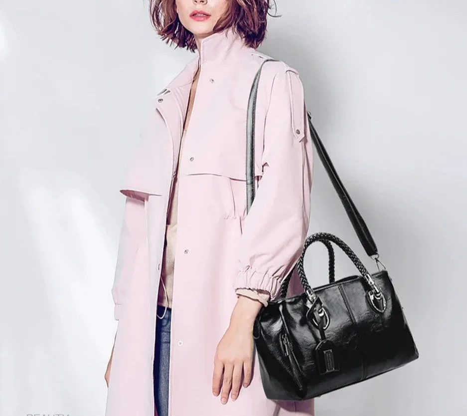 Luxury Oil Wax Genuine Leather Handbag Lady's Shoulder Crossbody Purse Design