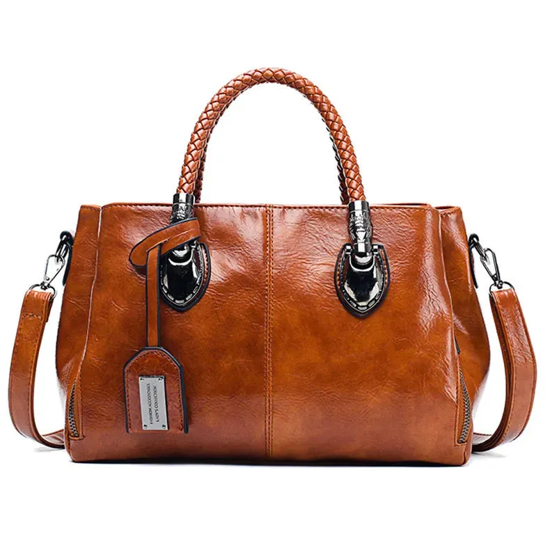 Luxury Oil Wax Genuine Leather Handbag Lady's Shoulder Crossbody Purse Design