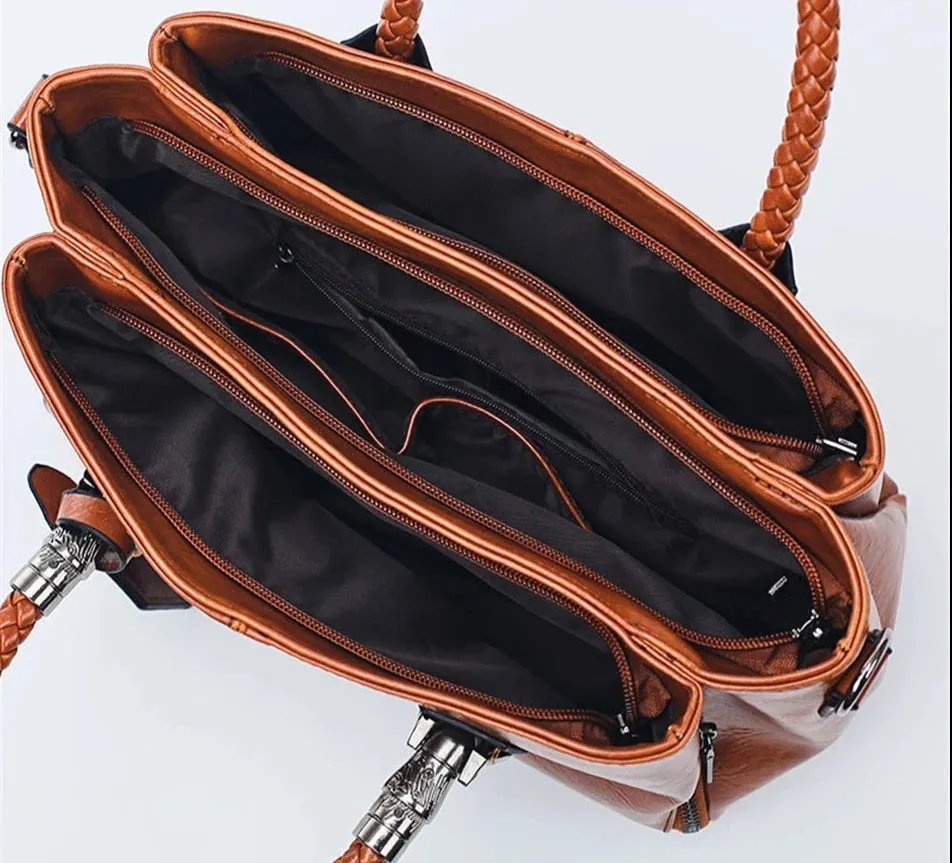 Luxury Oil Wax Genuine Leather Handbag Lady's Shoulder Crossbody Purse Design