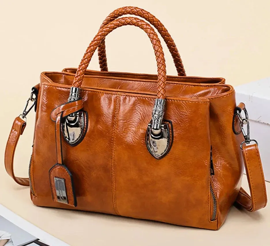Luxury Oil Wax Genuine Leather Handbag Lady's Shoulder Crossbody Purse Design