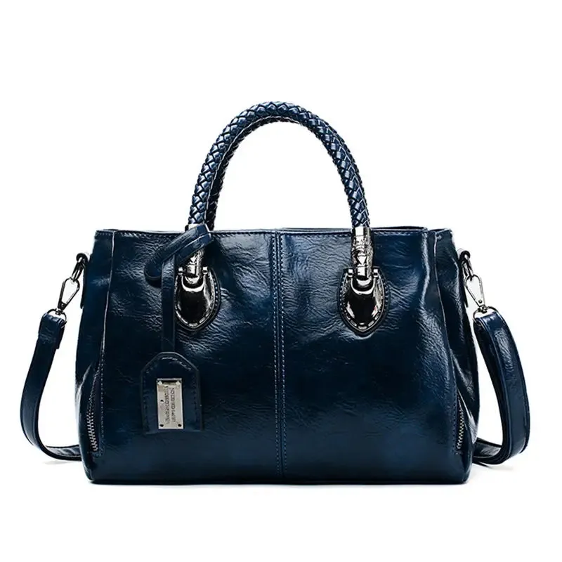 Luxury Oil Wax Genuine Leather Handbag Lady's Shoulder Crossbody Purse Design