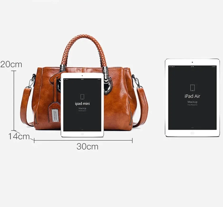 Luxury Oil Wax Genuine Leather Handbag Lady's Shoulder Crossbody Purse Design