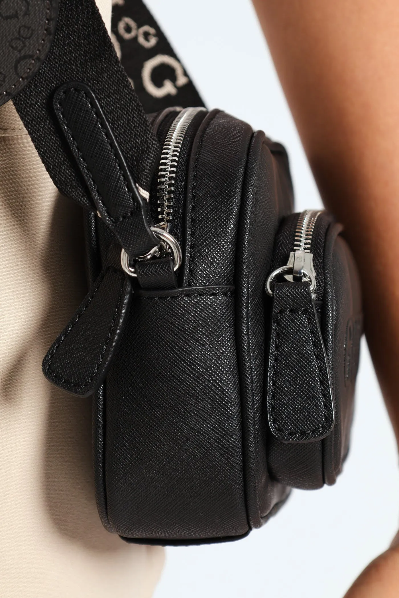 Lya Mini Double Zip Crossbody Bag - Black