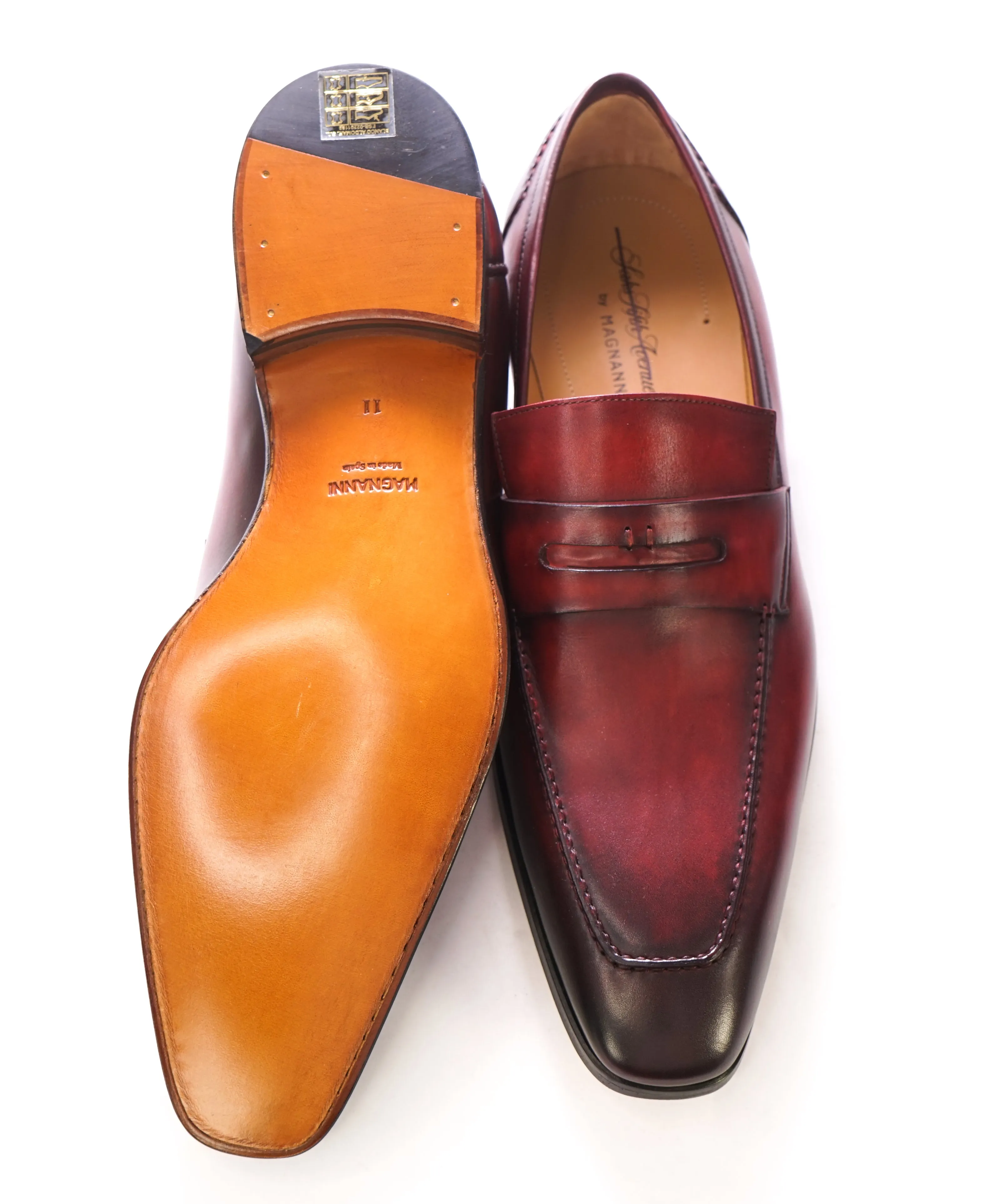 MAGNANNI - Hand Patina Red Slim Silhouette Penny Loafer - 11