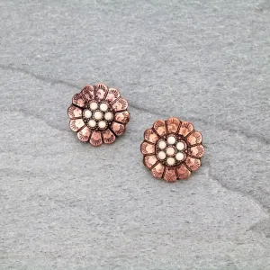 Maiden Fashion Concho Center Cluster Clip On Earrings - Copper