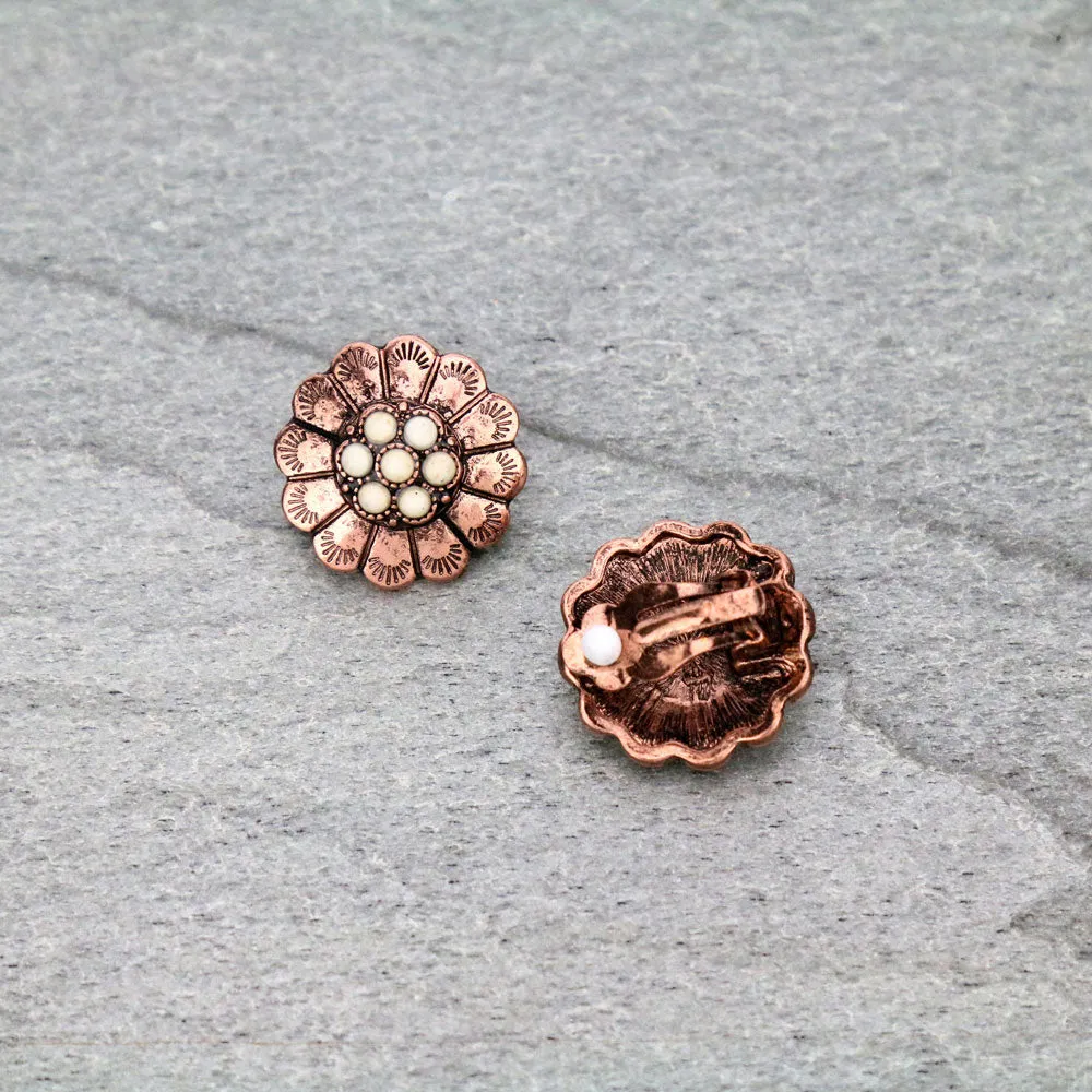 Maiden Fashion Concho Center Cluster Clip On Earrings - Copper