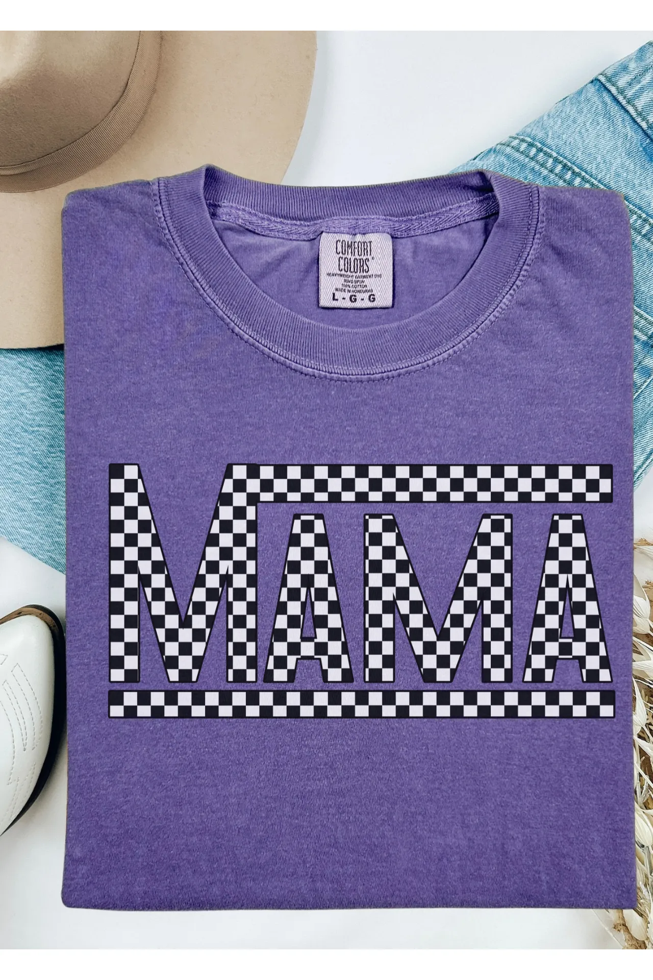 Mama Checkered Comfort Colors T-Shirt
