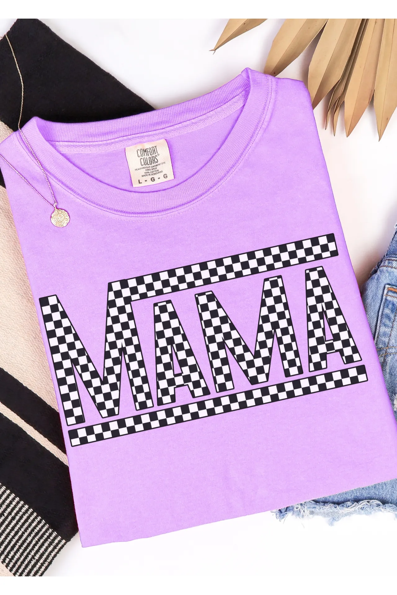 Mama Checkered Comfort Colors T-Shirt