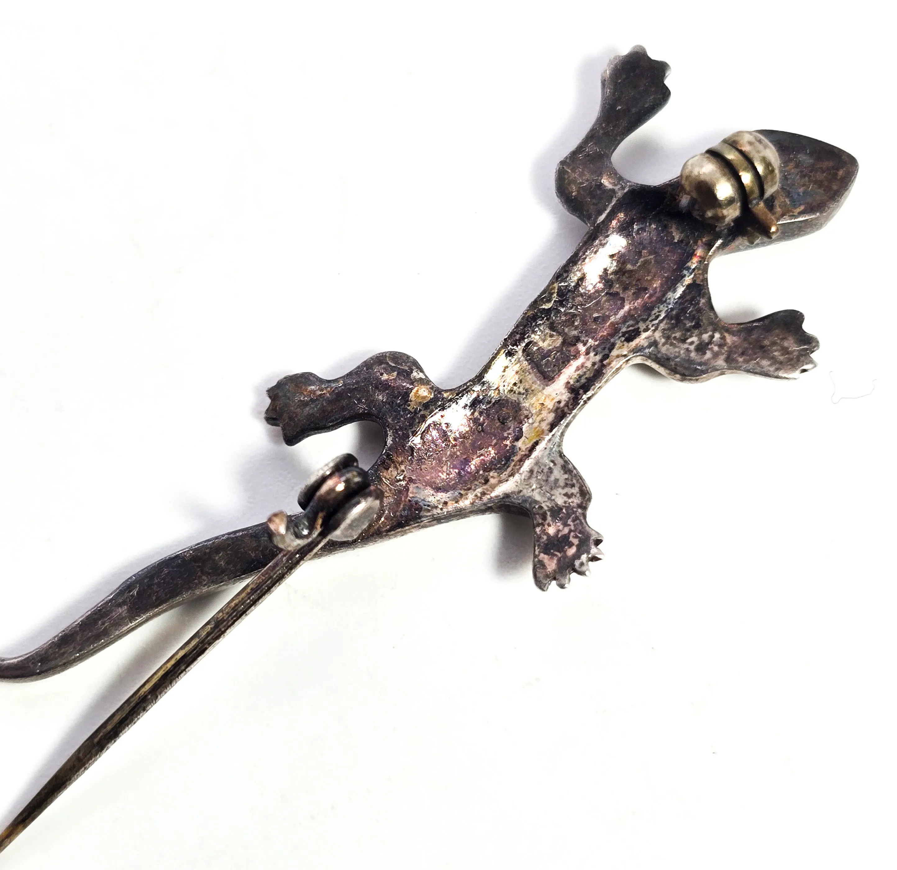 Marasite lizard reptile vintage sterling silver red eyed brooch