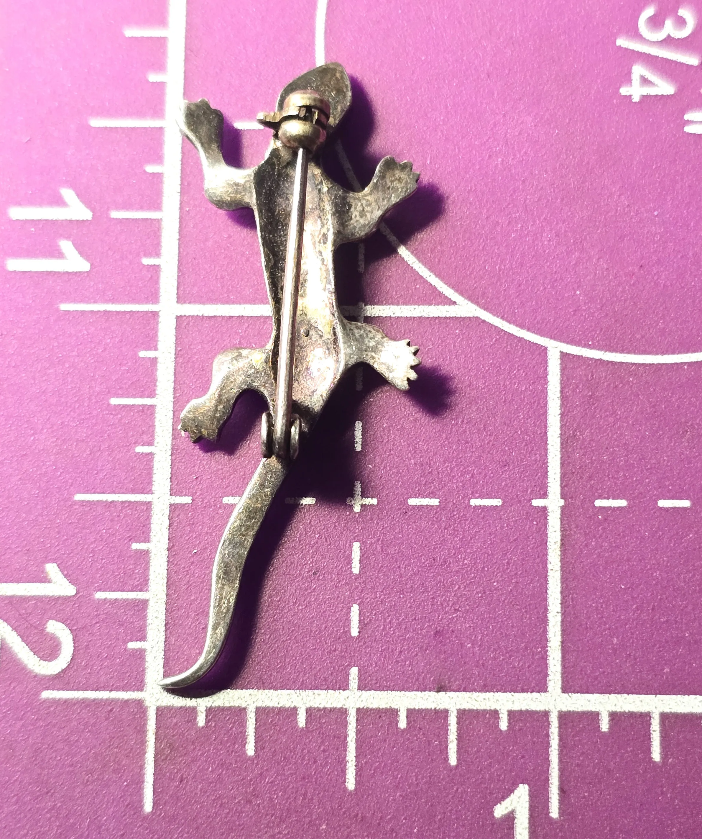 Marasite lizard reptile vintage sterling silver red eyed brooch