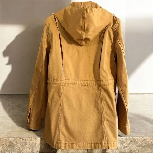 Market &amp; Spruce Golden Tan Cargo Utility Jacket Detachable Hood Lightweight