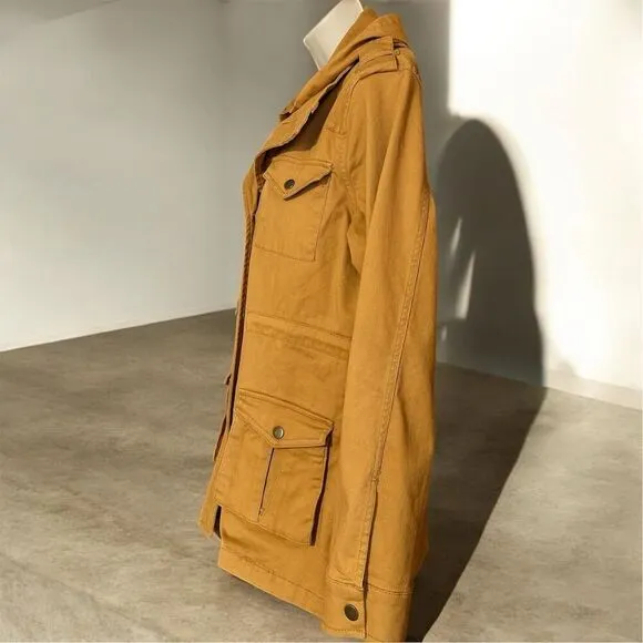 Market &amp; Spruce Golden Tan Cargo Utility Jacket Detachable Hood Lightweight