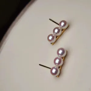 Matchstick 3.0-4.0 mm Japanese White Akoya Cultured Pearl Stud Earrings in 18K Gold