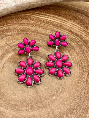 McKelty Fashion Double Cluster Post Earrings - Fuchsia