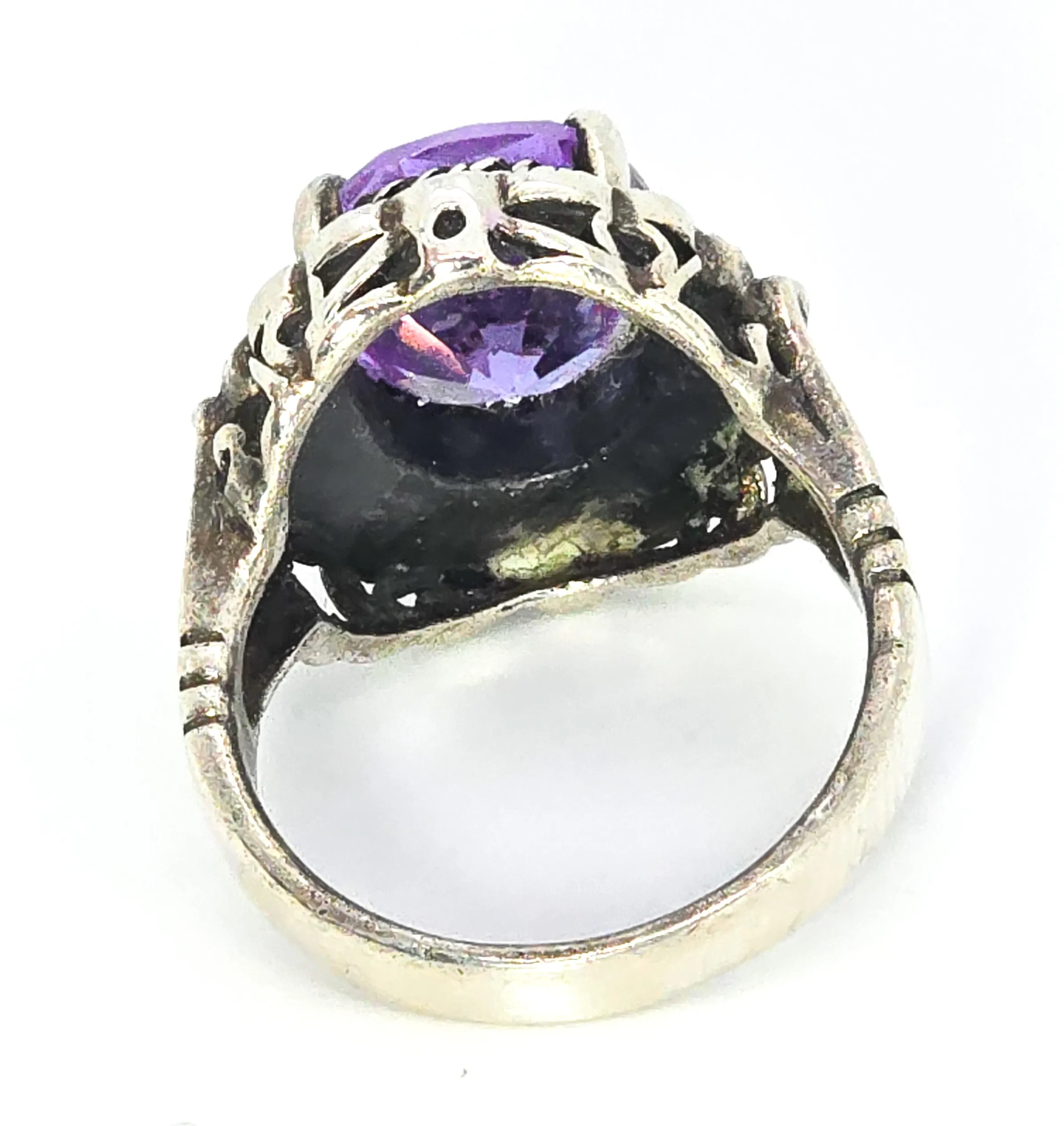 MD Purple paste marcasite vintage sterling silver statement ring size 7