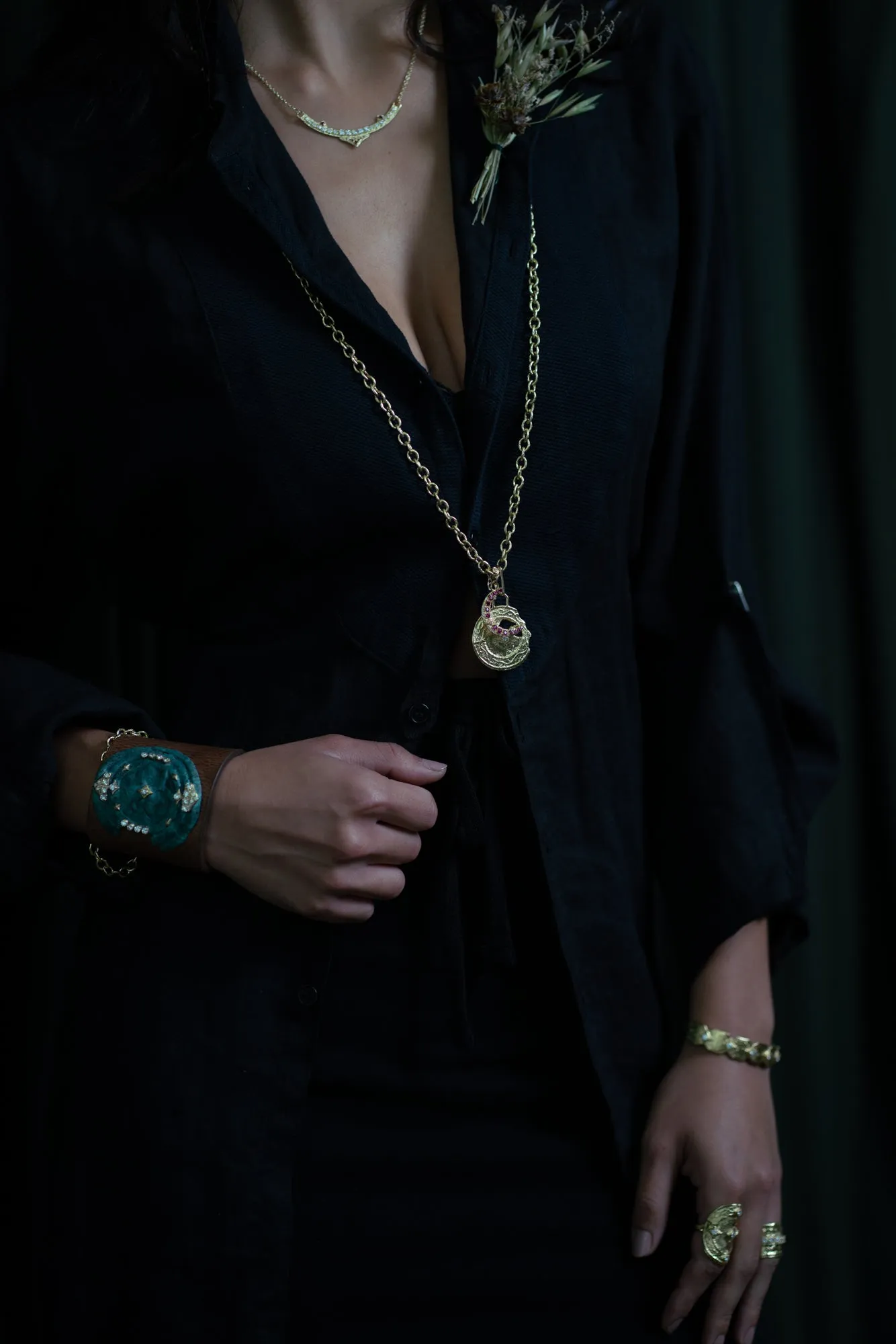 Medallion Artifact Leather Pull Bracelet