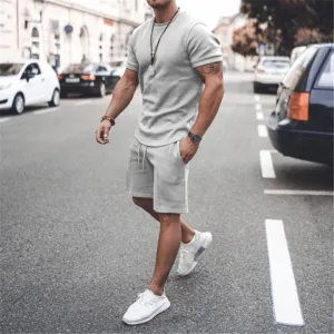 Mens 2pcs Sweat Short and T-shirt