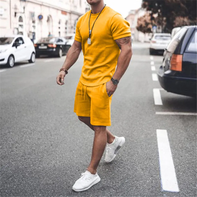 Mens 2pcs Sweat Short and T-shirt
