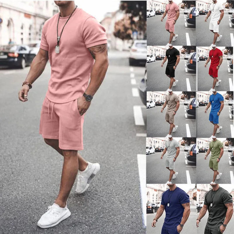 Mens 2pcs Sweat Short and T-shirt