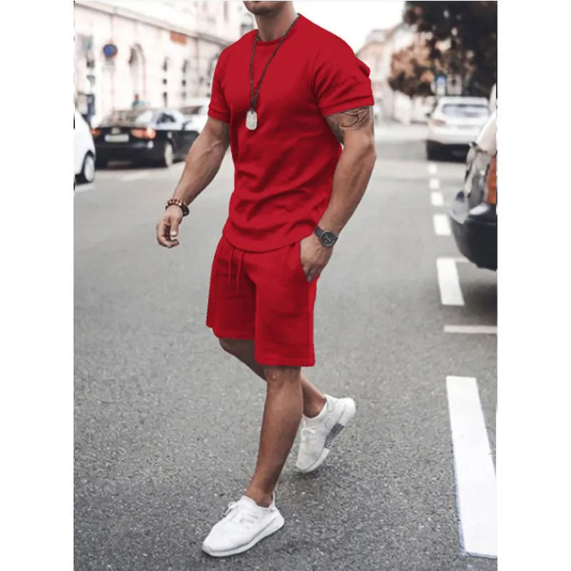 Mens 2pcs Sweat Short and T-shirt