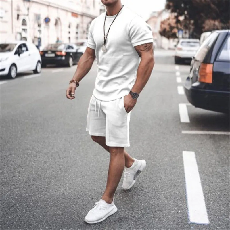 Mens 2pcs Sweat Short and T-shirt