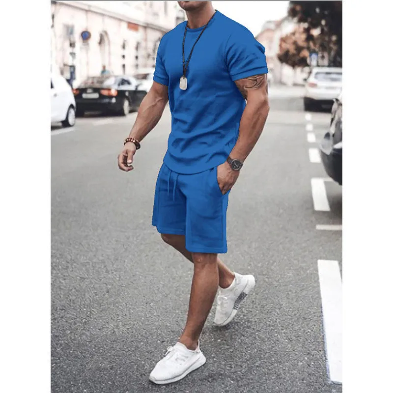 Mens 2pcs Sweat Short and T-shirt