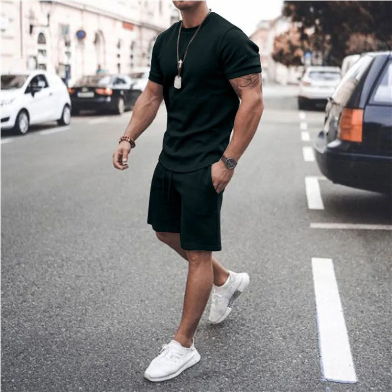 Mens 2pcs Sweat Short and T-shirt
