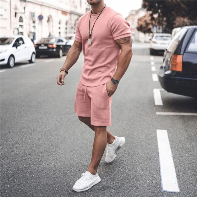 Mens 2pcs Sweat Short and T-shirt