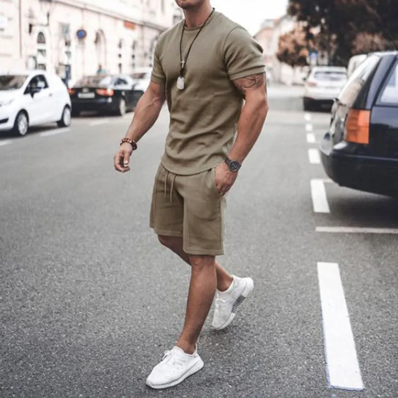 Mens 2pcs Sweat Short and T-shirt