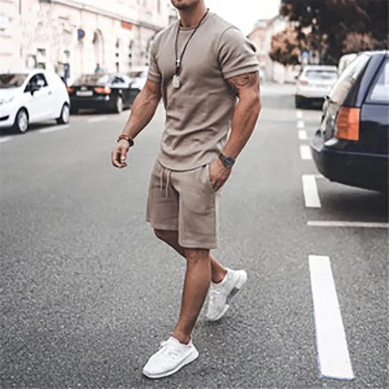 Mens 2pcs Sweat Short and T-shirt