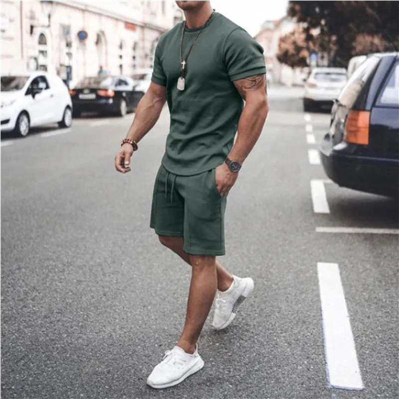 Mens 2pcs Sweat Short and T-shirt
